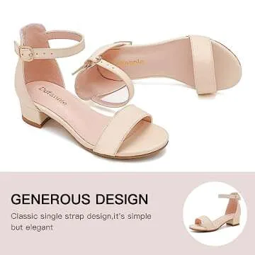 Dufannie Girls High Heels Open Toe Ankle Strap Chunky Heel Girls Sandals Girls Dress Shoes Party Wedding Strappy Buckle Sandals(3603Apricot 1)