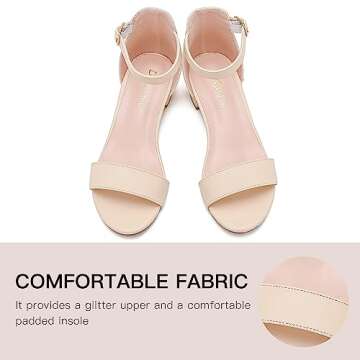 Dufannie Girls High Heels Open Toe Ankle Strap Chunky Heel Girls Sandals Girls Dress Shoes Party Wedding Strappy Buckle Sandals(3603Apricot 1)