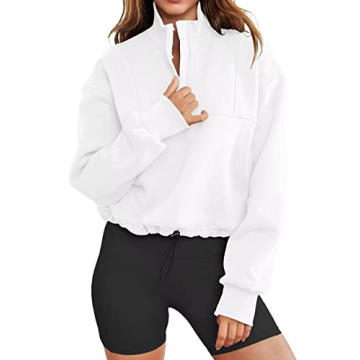 LEEDYA Women's 1/4 Zip Cropped Pullover Sweatshirt - Chic Comfort and Style