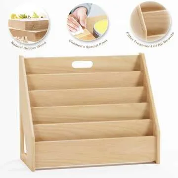 ERUGI Front-Facing Montessori Bookshelf,5 Tier Book Display Shelf for Toddler,Kids Storage Magazine Rack,Solid Wood Bookcase Organizer,Perfect for Playroom,Bedroom,Study Living Room,Nursery,Classroom