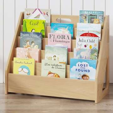 ERUGI Front-Facing Montessori Bookshelf,5 Tier Book Display Shelf for Toddler,Kids Storage Magazine Rack,Solid Wood Bookcase Organizer,Perfect for Playroom,Bedroom,Study Living Room,Nursery,Classroom