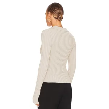 ZAFUL Women's V Neck Button Down Ribbed Sweater Cardigan Long Sleeve Polo Collar Slim Knitted Pullover