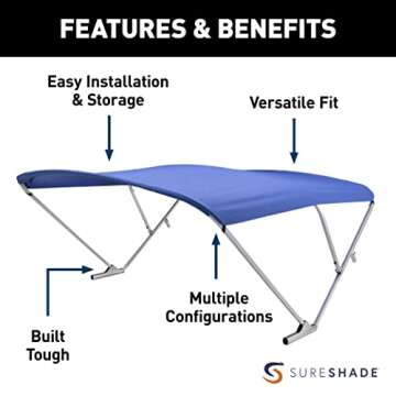 SureShade Power Pontoon Bimini Top - Clear Anodized Frame, Pacific Blue Fabric