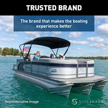 SureShade Power Pontoon Bimini Top - Clear Anodized Frame, Pacific Blue Fabric