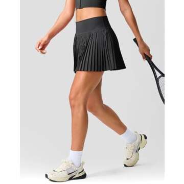 SANTINY Pleated Tennis Skirt for Women with Pockets Shorts Women's High Waisted Lightweight Athletic Golf Skorts Skirts for Casual(Black_XS)