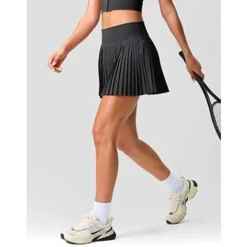 SANTINY Pleated Tennis Skirt for Women with Pockets Shorts Women's High Waisted Lightweight Athletic Golf Skorts Skirts for Casual(Black_XS)