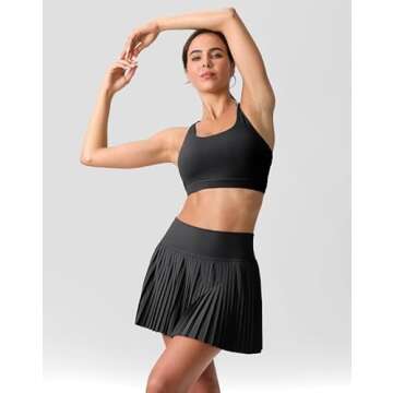 SANTINY Pleated Tennis Skirt for Women with Pockets Shorts Women's High Waisted Lightweight Athletic Golf Skorts Skirts for Casual(Black_XS)