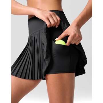 SANTINY Pleated Tennis Skirt for Women with Pockets Shorts Women's High Waisted Lightweight Athletic Golf Skorts Skirts for Casual(Black_XS)