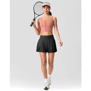 SANTINY Pleated Tennis Skirt for Women with Pockets Shorts Women's High Waisted Lightweight Athletic Golf Skorts Skirts for Casual(Black_XS)