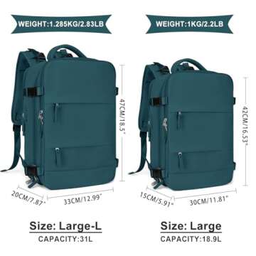 coowoz Large Travel Backpack For Women Men,Carry On Backpack,Hiking Backpack Waterproof Outdoor Sports Rucksack Casual Daypack Travel Essentials(Peacock Blue)