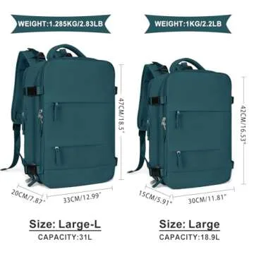 coowoz Large Travel Backpack For Women Men,Carry On Backpack,Hiking Backpack Waterproof Outdoor Sports Rucksack Casual Daypack Travel Essentials(Peacock Blue)