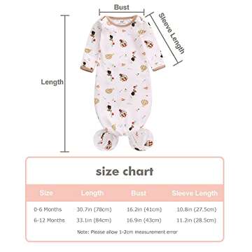 Newborn Knotted Nightgown Long Sleeve with Matching Hat Set 3 Pack, Cotton Baby Sleeper Gowns Sleepi...