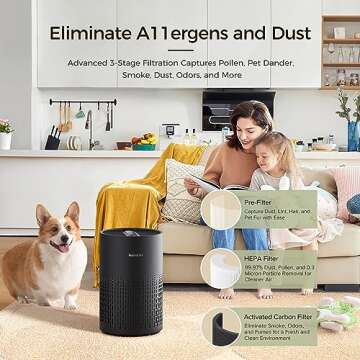 Air Purifiers for Bedroom, H13 True HEPA Filter for A11ergies, Pollen, Smoke, Dusts, Pets Dander, Odor, Hair, Ozone Free, 20db Quiet for Home, Room, Kitchen, SGS Certificaion - AC400 Black
