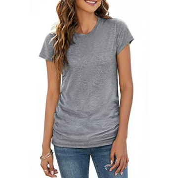 Sherosa Women's T-Shirts Short Sleeve Crewneck Loose Fit Cotton Summer Tops Grey L