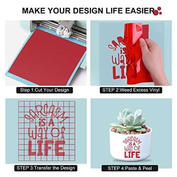 HTVRONT Red Permanent Vinyl Roll - 12" x 50 FT Matte Red Adhesive Vinyl for Cricut, Silhouette, Cameo Cutters, Red Vinyl Roll for Signs, Scrapbooking, Craft, Die Cutters