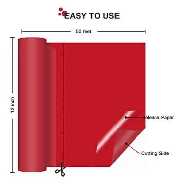 HTVRONT Red Permanent Vinyl Roll - 12" x 50 FT Matte Red Adhesive Vinyl for Cricut, Silhouette, Cameo Cutters, Red Vinyl Roll for Signs, Scrapbooking, Craft, Die Cutters