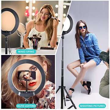 10'' RGB Selfie Ring Light with Stand and Phone Holder,Dimmable LED Ringlight with 59" Extendable Tripod Stand & Remote for iPhone/Android,Light Ring for Makeup/TikTok/Photography/Video Recording