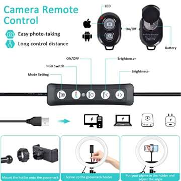 10'' RGB Selfie Ring Light with Stand and Phone Holder,Dimmable LED Ringlight with 59" Extendable Tripod Stand & Remote for iPhone/Android,Light Ring for Makeup/TikTok/Photography/Video Recording