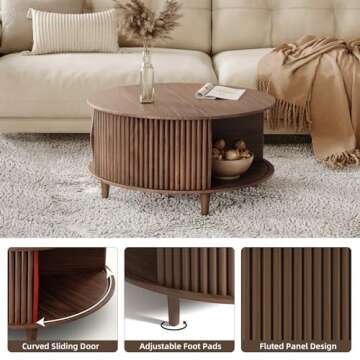 JOINICE,Round Coffee Table with Storage,Mid Century Modern Dining Table with Sliding Cabinet Door for Living Room,Home Small Space,31.5" Small Center Table,Walnut