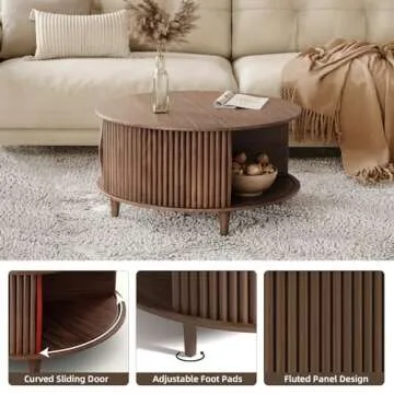 JOINICE,Round Coffee Table with Storage,Mid Century Modern Dining Table with Sliding Cabinet Door for Living Room,Home Small Space,31.5" Small Center Table,Walnut
