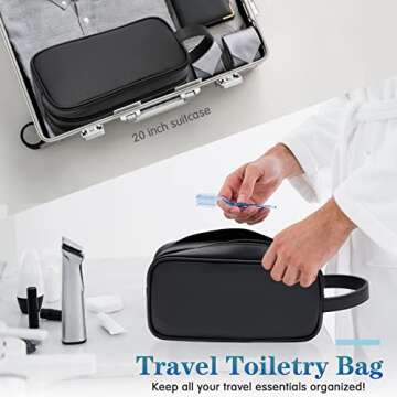 HappyDavid Soft PU Leather Zipped Travel Toiletry Bag Mens Ladies Supply Toiletry Bag Case(Black)