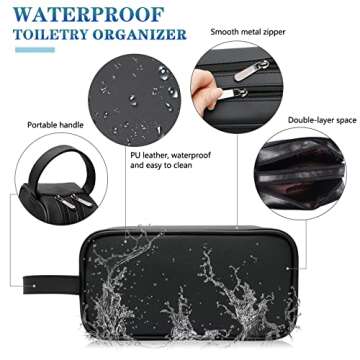 HappyDavid Soft PU Leather Zipped Travel Toiletry Bag Mens Ladies Supply Toiletry Bag Case(Black)