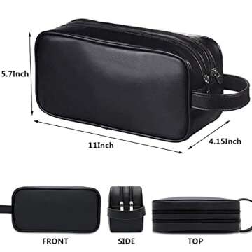 HappyDavid Soft PU Leather Zipped Travel Toiletry Bag Mens Ladies Supply Toiletry Bag Case(Black)