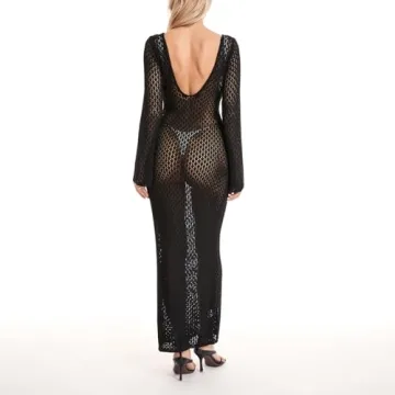 Women See Through Knit Long Dress for Summer Fashion
