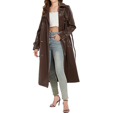 Fahsyee Women's Faux Leather Trench Coat, Zip Up Motorcycle Jackets Short PU Moto Biker Outwear Fitt...