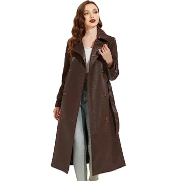 Fahsyee Women's Faux Leather Trench Coat, Zip Up Motorcycle Jackets Short PU Moto Biker Outwear Fitted Slim Jacket Wine Red Size M