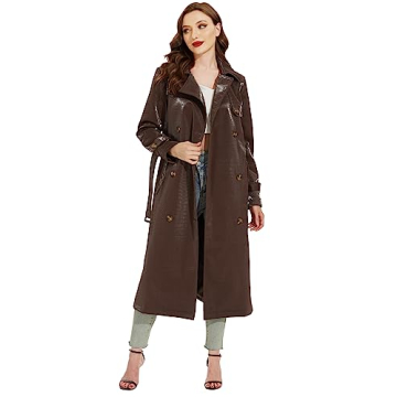 Fahsyee Women's Faux Leather Trench Coat, Zip Up Motorcycle Jackets Short PU Moto Biker Outwear Fitted Slim Jacket Wine Red Size M