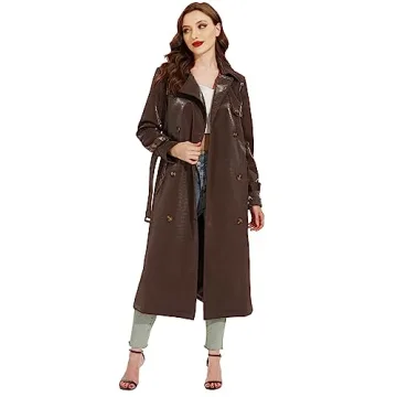 Fahsyee Women's Faux Leather Trench Coat, Zip Up Motorcycle Jackets Short PU Moto Biker Outwear Fitted Slim Jacket Wine Red Size M