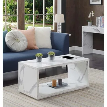 Northfield Admiral White Faux Marble Coffee Table with Shelf