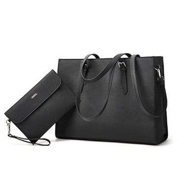 Stylish Leather Laptop Tote Bag for Women - 15.6 Inch Waterproof Professional Handbag