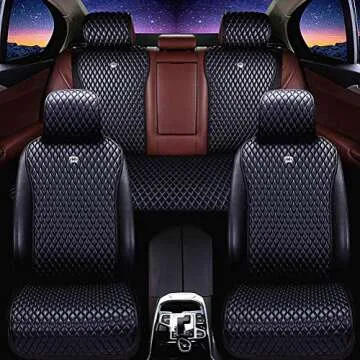 Red Rain Universal Seat Covers for Cars Leather Seat Cover with Crown Black Car Seat Cover 2/3 Covered 11PCS Fit Car/Auto/Truck/SUV (A-Black)