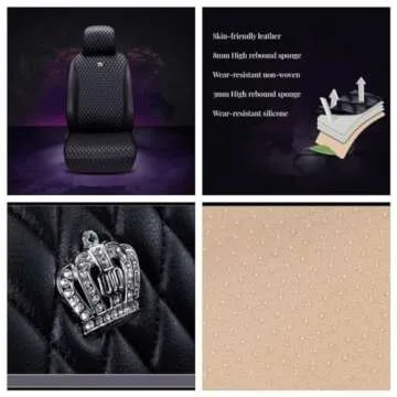 Red Rain Universal Seat Covers for Cars Leather Seat Cover with Crown Black Car Seat Cover 2/3 Covered 11PCS Fit Car/Auto/Truck/SUV (A-Black)