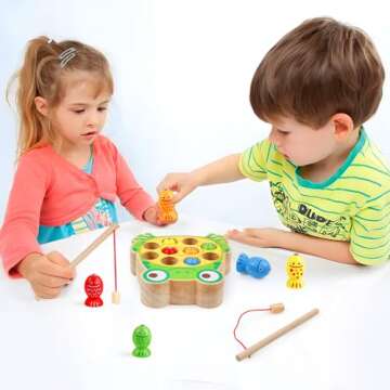 Magnetic Wooden Fishing Game Toys for Toddlers,Wooden Frog Magnets Fishing Toys Color Sorting Puzzle Montessori Preschool Educational Learning Fine Motor Skills Toys for 3 4 5 Years Old Boys Girls