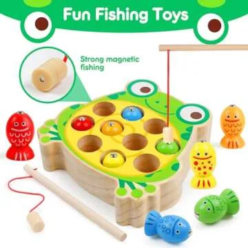 Magnetic Wooden Fishing Game Toys for Toddlers,Wooden Frog Magnets Fishing Toys Color Sorting Puzzle Montessori Preschool Educational Learning Fine Motor Skills Toys for 3 4 5 Years Old Boys Girls