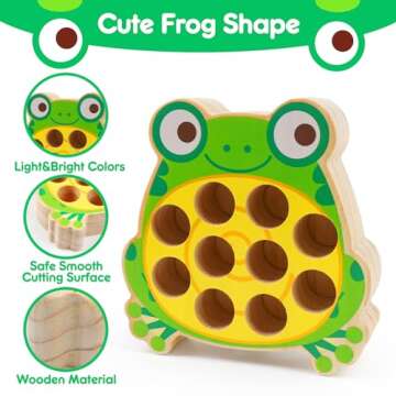 Magnetic Wooden Fishing Game Toys for Toddlers,Wooden Frog Magnets Fishing Toys Color Sorting Puzzle Montessori Preschool Educational Learning Fine Motor Skills Toys for 3 4 5 Years Old Boys Girls