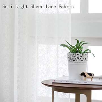 H.ebony Ivory Floral Lace Sheer Curtains Window Drapes for Bedroom, Rod Pocket Retro Style Vintage Beige Rose Scalloped Lace Curtain to Light Filtering Airy Set of 2 Panels 63 Inch Long