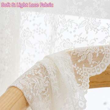 H.ebony Ivory Floral Lace Sheer Curtains Window Drapes for Bedroom, Rod Pocket Retro Style Vintage Beige Rose Scalloped Lace Curtain to Light Filtering Airy Set of 2 Panels 63 Inch Long