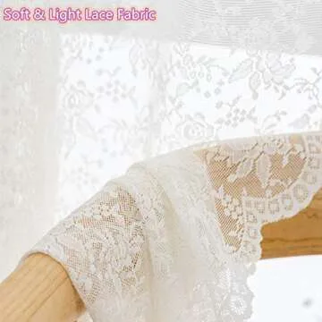 H.ebony Ivory Floral Lace Sheer Curtains Window Drapes for Bedroom, Rod Pocket Retro Style Vintage Beige Rose Scalloped Lace Curtain to Light Filtering Airy Set of 2 Panels 63 Inch Long