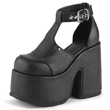 CYNLLIO Women's Summer Platform Sandals Mary Janes Punk Style Wedge Gothic Black Chunky Heel Ankle B...
