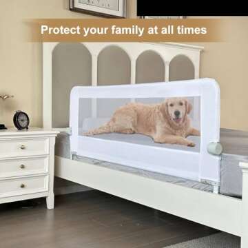 KOOLDOO Bed Rail for Toddlers, 59”Extra-Long Swing Down Tall Bed Rail Guard for Baby, Kids Safety, for Twin, Full, Queen & King Size Bed, Platform, Boxspring Bed(59" L*22.8" H, White)