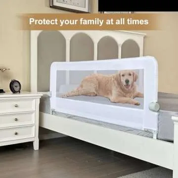 KOOLDOO Bed Rail for Toddlers, 59”Extra-Long Swing Down Tall Bed Rail Guard for Baby, Kids Safety, for Twin, Full, Queen & King Size Bed, Platform, Boxspring Bed(59" L*22.8" H, White)