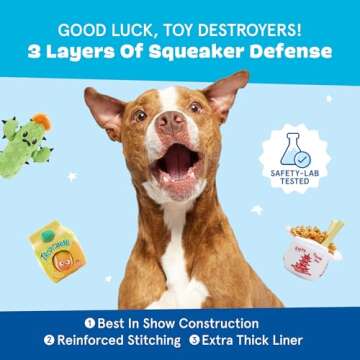 BARK Dog Toy 2 in 1 Interactive | Durable Plush and Squeaky Ball