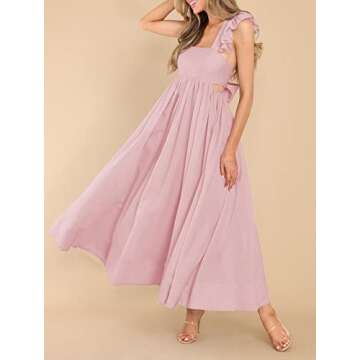 MITILLY Women's Summer Flutter Sleeve Maxi Dress with Pockets