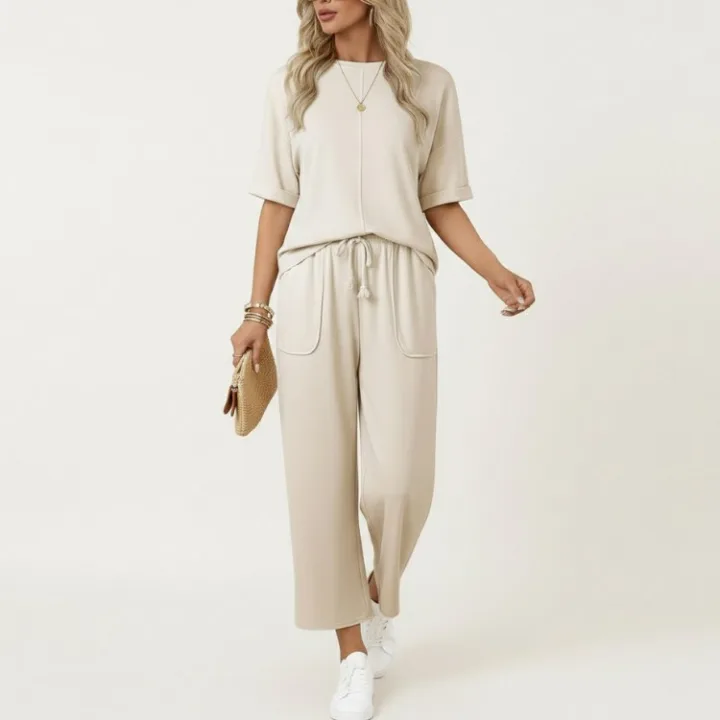 Yeokou Women's 2-Piece Wide Leg Lounge Set Comfortable and Chic Crop Top with Wide Leg Pants