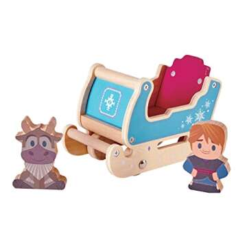 Just Play Disney Wooden Toys Frozen Sleigh, Figures and Playset, Includes 2 Wooden Block Figures and...