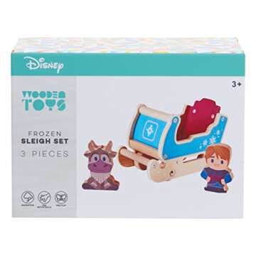 Just Play Disney Wooden Toys Frozen Sleigh, Figures and Playset, Includes 2 Wooden Block Figures and Sleigh, Kids Toys for Ages 2 Up, Amazon Exclusive